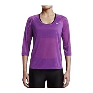 Nike Women's Purple Dri-FIT Cool Breeze 3/4 Sleeve Sheer Running Top